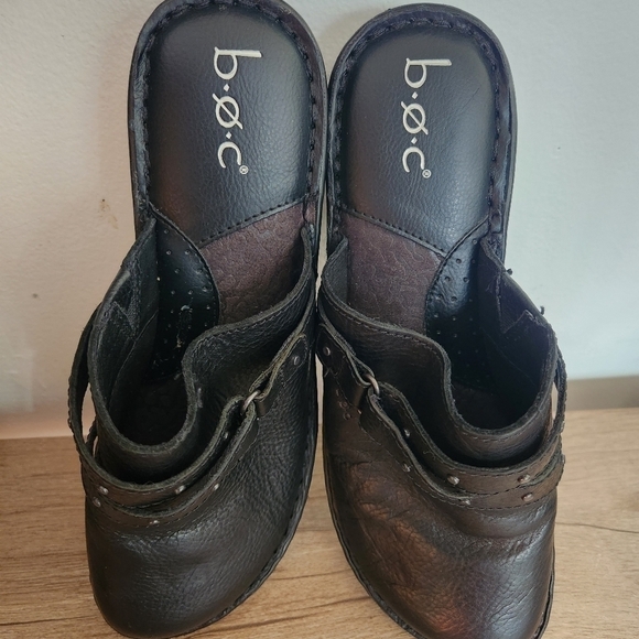 b.ø.c. Born Concept Black 100% Leather Women Slip On Clogs/Mule size 10M - Picture 5 of 13